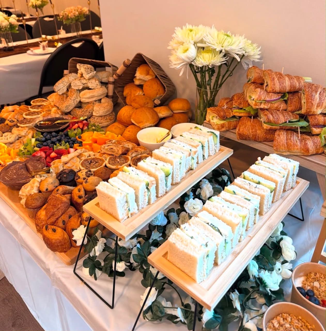 Elegant buffet of sandwiches and pastries