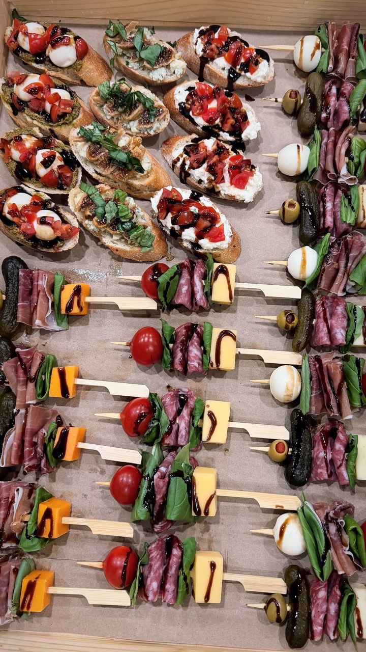 Charcuterie skewers and crostini